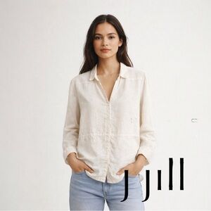 J.Jill Love Linen Tunic Shirt Off White Button Front Long Sleeve Women L #720065